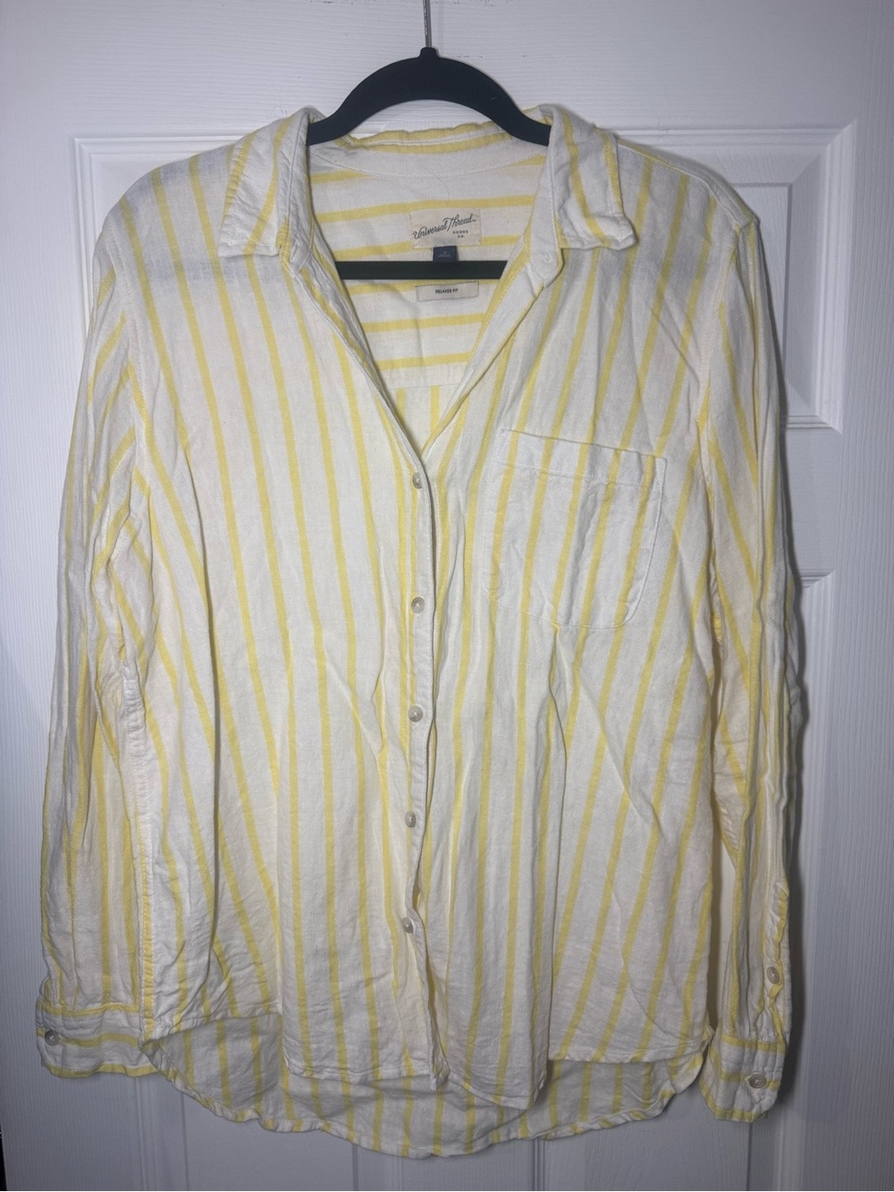 Universal Thread Yellow and White Striped Button Down Shirt